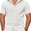 COOFANDY Mens Casual Button Down Shirts Short Sleeve Summer Beach Vacation Shirts (White, L)