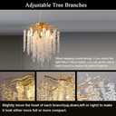 Crystal Tree Branch Chandelier Gold Roud Raindrop Pendant Light Tassel Ceiling Hanging Light Fixtures for Bedroom Living Room Dining Room Entryway Dia 12", Round D12.0" Gold