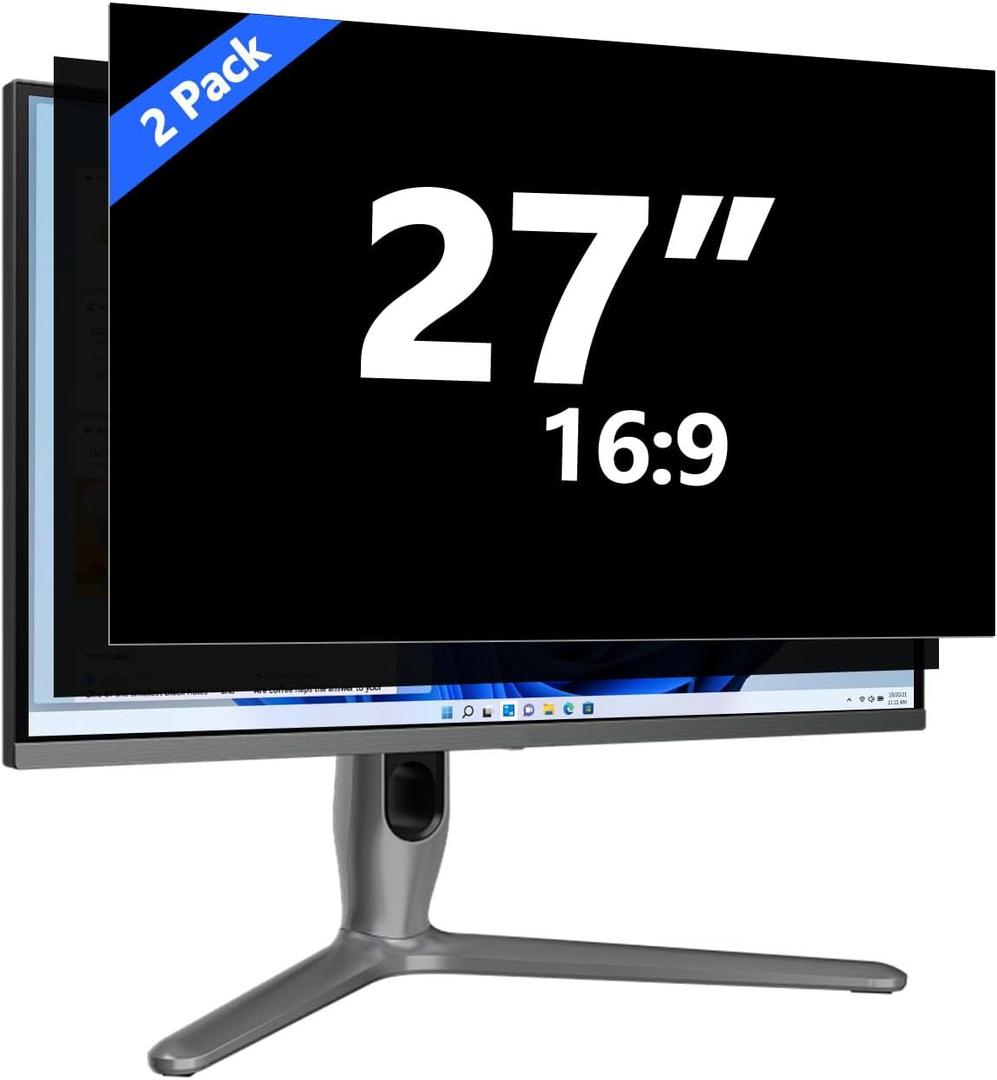 [2-Pack] 27 Inch Computer Privacy Screen for 16:9 Monitor, Removable Anti Glare Blue Light Filter & Anti-Scratch Protector Film - Eye Protection Privacy Shield for Desktop Monitors