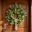 26" Green Hibiscus & Eucalyptus Leaf Wreath for Front Door - Large Artificial Greenery Outdoor Wreath for Porch, Window, Farmhouse, Home, Holiday, Hanging Decor - Spring, Summer, Fall, All Seasons
