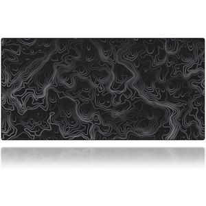 Mega Size Gaming Mouse Pad - Anti Slip Rubber Base - Stitched Edges - Large Desk Mat - 48" x 24" x 0.16" (Mega, Topographic)
