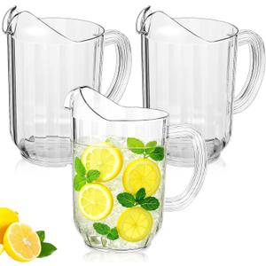 Tessco for you 3 Pcs Plastic Pitchers 60 Ounce Clear Restaurant Jug Large Water Pitcher Carafe Serve Milk Tea Juice Drink for Parties Container Dispenser Beer Jar (Classic)