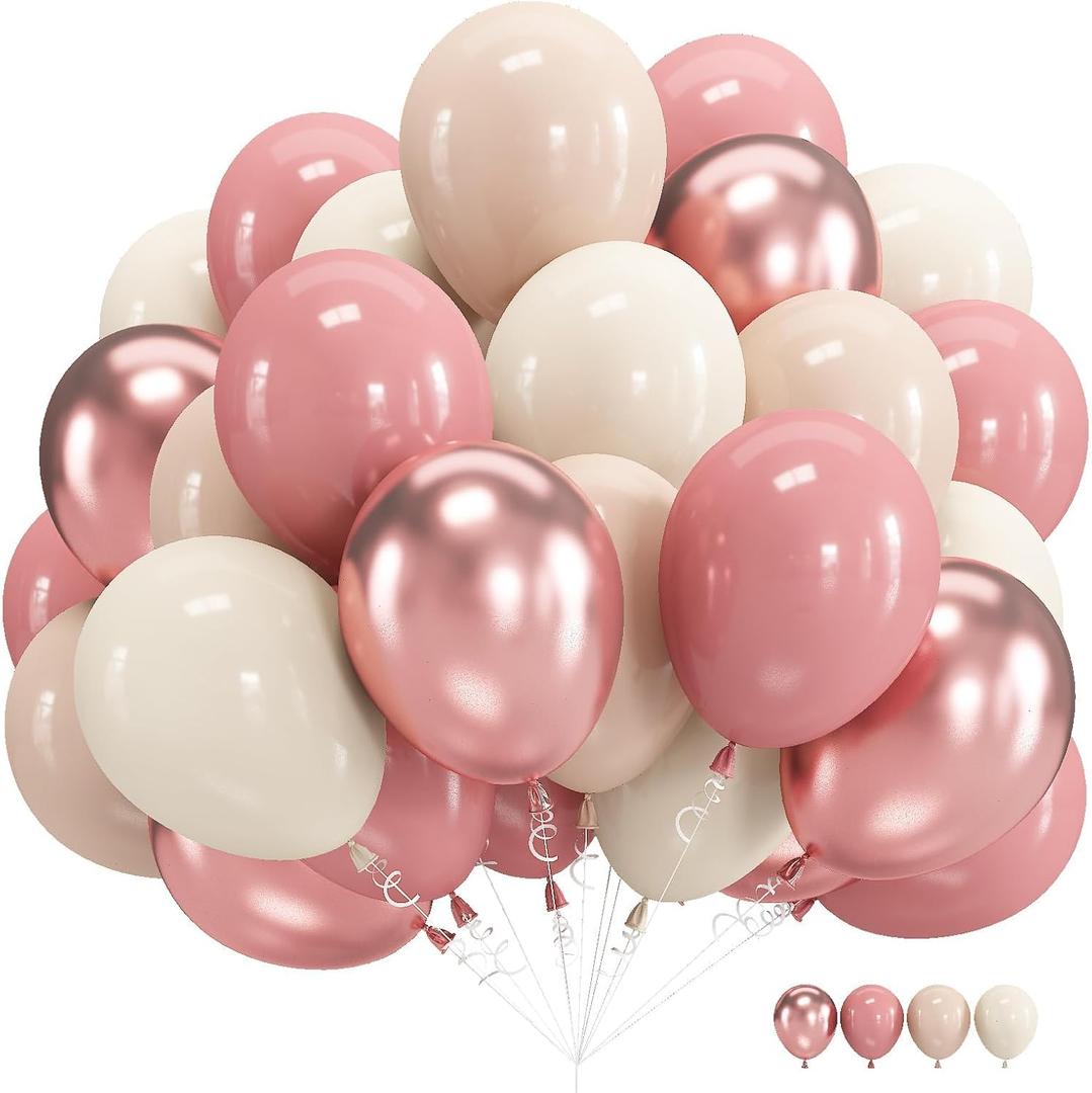 Blush Pink Balloons, 60 Packs 12 Inch Retro Pink Double Stuffed Nude Beige Balloon, Dusty Pink and Rose Gold Boho Balloons Set for Birthday Bridal Baby Shower Weddings Mothers Day Party Decoration