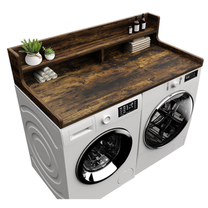 Washer Dryer Countertop, 54" x 27.55" 2-Tier Washer Dryer Topper with Edge, for Laundry Room Organization Rustic Brown