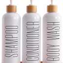 Prus Waso Shampoo and Conditioner Dispenser, Contains Shampoo Conditioner Body Wash Dispenser. Shower Soap Dispenser with Bamboo Pumps & Tray, Perfect for Modern Bathroom Decor. (White)