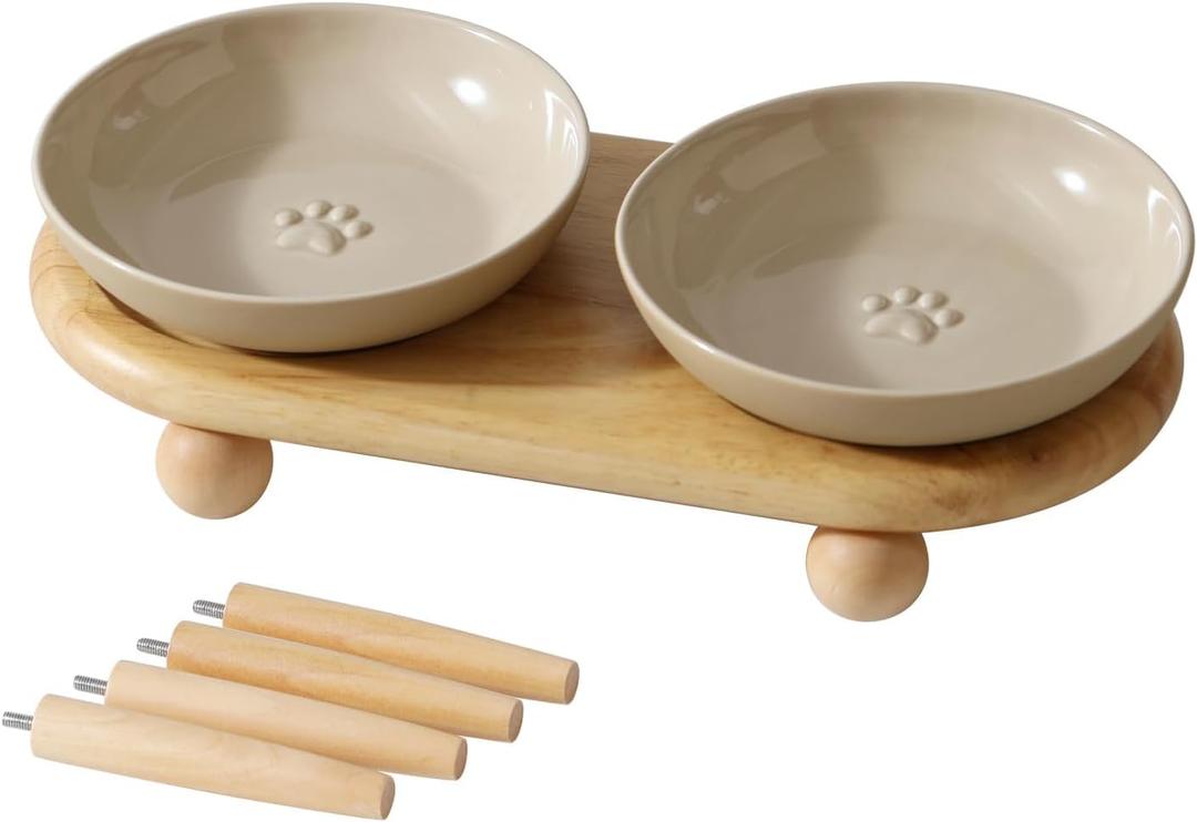 Havniva Elevated Cat Bowls, Ceramic Cat Food Bowl Whisker Friendly Cat Dishes, Kitten Food & Water Bowl with Two Heights Stand, Anti-Slip Raised Cat Food Plates