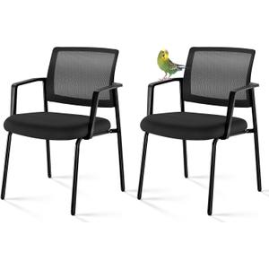Sweetcrispy Mesh Back Stacking Arm Chairs, Upholstered Fabric Stacking Chairs, Sturdy Metal Office Chairs, Easy to Use and Store, Outdoor and Indoor, for Home, School, Party, Church, 2 Pack Black