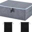 Lockable Storage Organizer Box - Discreet Zipper Storage Bins with 2 Drawstring Bags - 15.8 x 11.8 x 8.2 In Lock Storage Box for Women and Men Clothes Container