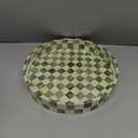 12.6" Capiz Decorative Tray with Handles, Checkered Round Serving Tray for Coffee Table, Kitchen Counter, or Bathroom (Pistachio Green)