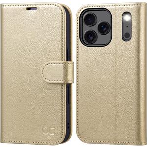OCASE Compatible with iPhone 17 Pro Max Wallet Case, PU Leather Flip Folio Case with Card Holders RFID Blocking Kickstand [Shockproof TPU Inner Shell] Phone Cover 6.9 Inch 2025, Gold