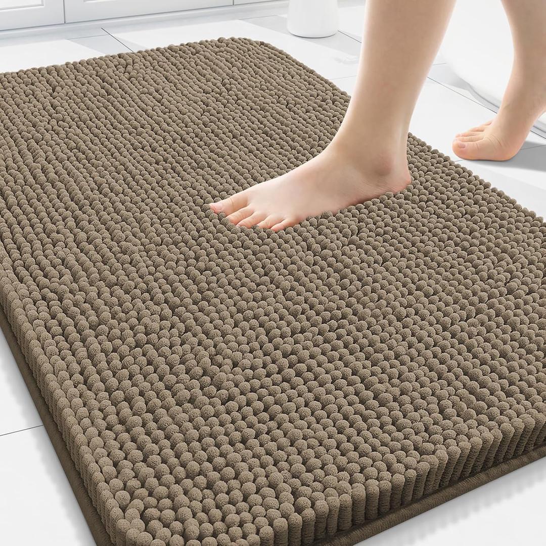 Arotive Bathroom Rugs 30x20, Extra Soft Absorbent Shaggy Chenille Bath Rugs, Machine Washable Rubber Backing Non-Slip Bath Mats for Bathroom Floor Tub and Shower, Home Decor Accessories, Camel