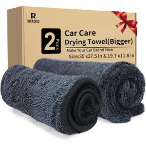 Microfiber Towels for Cars 2-Pack, 1300 GSM Ultra-Soft Microfiber, 35" x 27.5" & 19.7" x 11.8" Towels are Great for Car and Home Cleanups, No Streaks, Scratches Or Water Spots