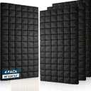 4 Pack Acoustic Panels, 48 x 24 x 2" Sound Proof Foam High Density Studio Wedge Tiles Fire Resistant Acoustic Panels for Home,Office, Recording Room, Studio (Black-4 Pack)