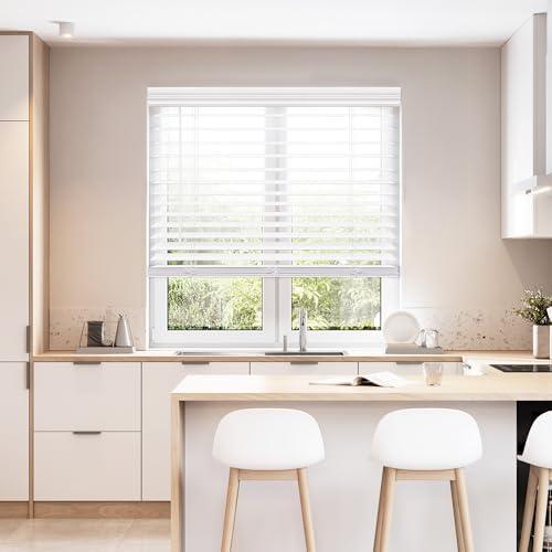 DEZ FURNISHINGS Cordless 2" Faux Wood Blind, 70"W x 48" H, White