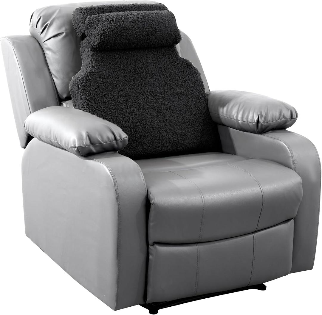 HOMBYS Sherpa Fleece Lumbar Support Pillow with Headrest for Recliner,Memory Foam Chair Cushion for Back Pain,Big High Back Support for Recliner with Chair Headrest for Elderly (Black)