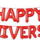KatchOn, Big Red Happy Anniversary Balloons Letters - 18 Inch | Happy Anniversary Banner sign for Happy Anniversary Decorations | Red Heart Foil Balloons for Anniversary Party Decor