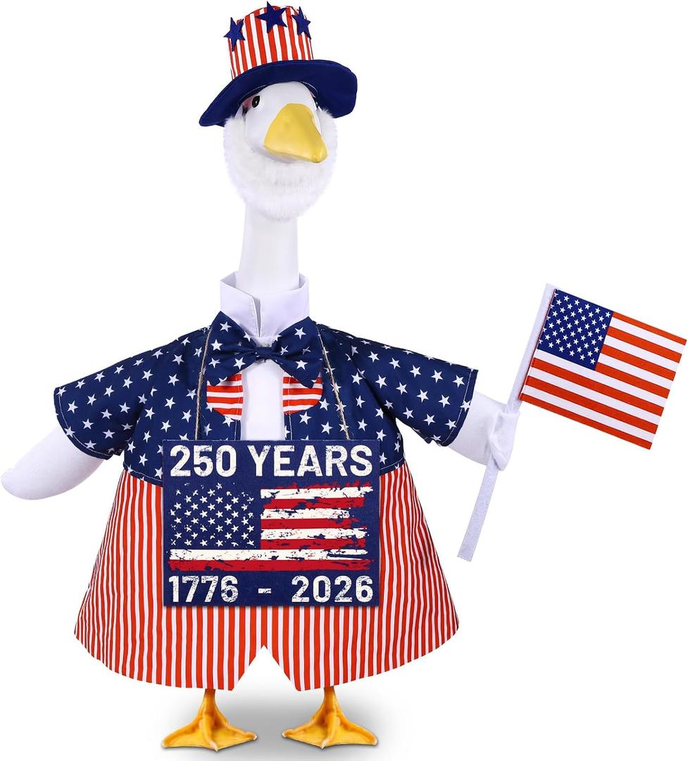 Celltestria 4th of July Goose Outfits for 23" Geese 250th Anniversary Sign Flag Goose Clothes Patriotic Porch Goose Costume for USA Independence Memorial Day Outdoor Patio Yard Lawn Garden Decoration