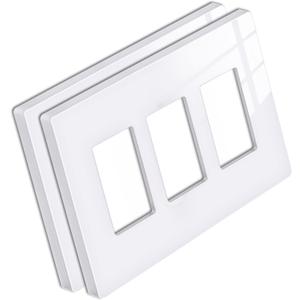 [2 Pack] BESTTEN 3 Gang Screwless Decorative Wall Plate, Mid-Size H4.88" x W6.74", USWP6 Gloss Snow White, Faceplate Cover for Decorator Receptacle Outlet & Switch