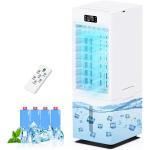 Swamp Cooler, 6L Windowless Portable Air Conditioners, 3-IN-1 Evaporative Air Cooler with Remote, 4 Modes & 3 Speeds, 4 Ice Packs, Auto Oscillating, 12H Timer, Quiet Cooling Fan