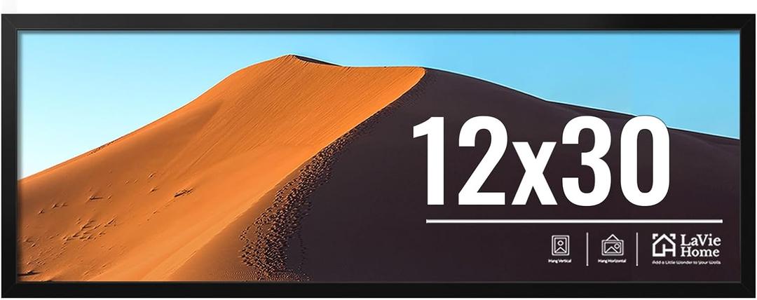 LaVie Home 12x30 Picture Frame for Wall Display, 12x30 Black Picture Frame with HD Plexiglas, 12 x 30 Frame 1 Pack, Display Frame for Vertical or Horizontal, Classic Collection