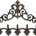 Sungmor Cast Iron Rustic Coat Hook Hanger with 5 Hooks - Practical Iron Storage Organizer/Wall Hooks Hanging Rack - Pretty Pattern Charming Wall Decor for Keys Clothes Hats