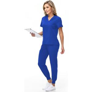 Scrubs for Women Set Stretch V-Neck Scrub Top & Jogger Pant with 8 Pockets for Nursing Doctor (Medium, Royal Blue)