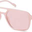 SOJOS Retro Aviator Sunglasses for Women Men,Trendy Rectangle Womens Mens Shades Sun Glasses SJ2202 (Milky Pink Frame/Light Pink Lens)