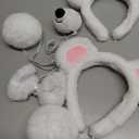 8 Pcs Halloween Bear Costume for Adult Bear Ears Headband Tail Nose Animal Accessory for Carnival Cosplay (White)