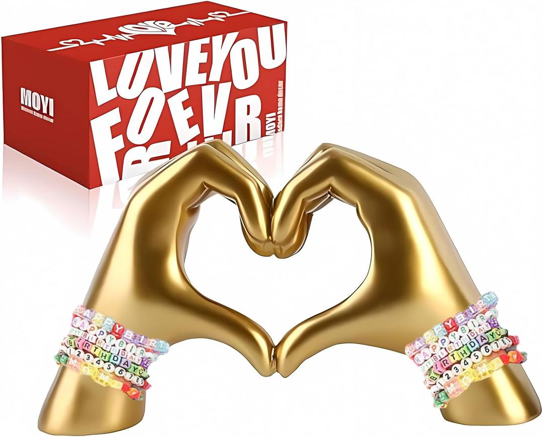 MOYI Gold Decor Living Room Accent Home Decor, Heart Hands Sculpture Love Statue Desk Office Shelf Decoration for Bedroom Bookshelf Coffe Table Aesthetics Decorations, Gifts for Women Mom Girlfriend