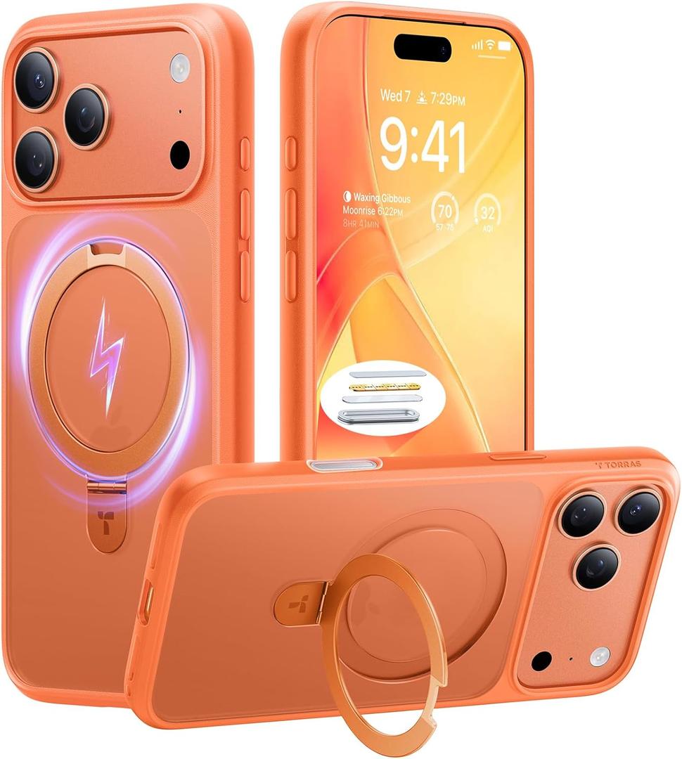 TORRAS for iPhone 17 Pro Max Case with Stand, Camera Control Button, Fit for MagSafe, Military Grade Protection, Translucent Slim Soft Edge Case for iPhone 17 Pro Max 6.9", Orange