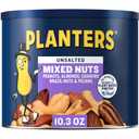 PLANTERS Mixed Nuts Unsalted, Party Snacks, Plant-Based Protein, 10.3 oz Canister