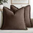MIULEE Decorative Throw Pillow Covers Neutral Linen Fringe Throw Pillows Set of 2 Reddish Brown Boho Farmhouse Cushion Covers for Couch Sofa Bed Living Room Fall Home Decor 16x16 Inch