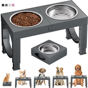 XIAZ Elevated Dog Bowls Large Breed Raised Dogs Bowl Stand Large/Medium Sized Dog 1L Food Water Bowl Stands 5 Heights Adjustable 9/11/12/14in Grey Pet Feeder Dish Station