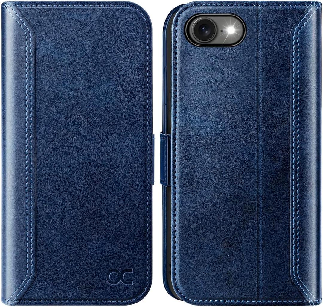 OCASE Compatible with iPhone 16e Wallet Case, PU Leather Flip Folio Case with Card Holders RFID Blocking Kickstand [Shockproof TPU Inner Shell] Phone Cover 6.1 Inch 2025, Retro Blue
