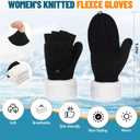 Coume Fingerless Gloves Mitten for Women Knitted Fleece Winter Thick Warm Touch Screen Convertible Flap Half Finger Adult (Black)