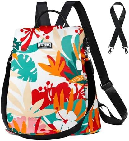 Fmeida Backpack for Women Anti Theft Travel Nylon Backpack Purse Convertible Bookbag Fashion Casual Daypack Colorful Rainforest