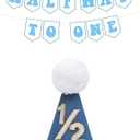 Half Birthday Hat for Boy Girls, Baby 1/2 Birthday Cone Hat And Half Banner for Six Months Party Decoration (Blue)