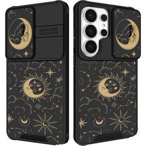 Funermei for Samsung Galaxy S26 Ultra Case - Women Girls Cute Phone Cover Girly Aesthetic Stars Sun Moon Unique Design with Slide Camera Cover and Dual Protection Funda for Samsung S26 Ultra Case