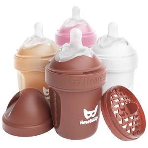 Herobility Anti-Colic Baby Bottles 5 fl oz/140 ml - Pack of 4 Newborn Baby Bottles, Slow Flow Plastic Bottles, Breast-Shaped Teat for Breastfed Babies - Multicolor - Sand, Woodchuck, Pink, White