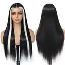 13x5x1 Synthetic Lace Front Wig Long Straight Wig For Black Women 30 inch Hd Lace Front Wigs Glueless Pre Plucked Synthetic Wig Synthetic Wig For Daily Use Ready To Wear(Black Blonde Skunk Stripe)