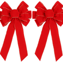 2 Pack Red Christmas Bows Outdoor Decorations,12”x20” Large Christmas Tree Topper Bow, Velvet Wreath Bow with Glitter Gold Edge for Xmas Home Front Door Decor