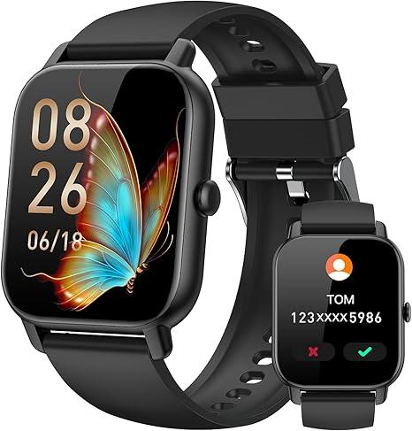 Smart Watches for Women(Answer/Make Call),1.85 inch HD Fitness Tracker Watch with Activity Counter/Sleep Monitor/ 110+ Sports Modes, IP68 Waterproof Smart Watch for Andriod iPhone iOS Compatible, Black