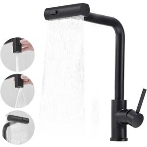Kitchen Faucet with Pull Down Sprayer Black Waterfall Single Hole Single Handle Stainless Steel Kitchen Sink Faucets
