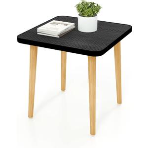 Simple End Table,Modern Side Table with 4 Solid Wood Sturdy Legs for Living Room,Nightstand Bedside Table for Bedroom Balcony (Black)