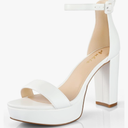 DREAM PAIRS Women's Hi-Chunk High Heel Pump Sandals, White Pu, 7.5