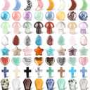 Nuenen 64 Pcs Crystals Worry Stones Bulk Healing Crystals Cross Coffin Moon Star Gemstone Teardrop Palm Pocket Quartz Sphere Ball Combination Bulk for Christmas Witchcraft Supplies