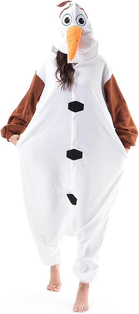 Beauty Shine Unisex Adult Onesie One Piece Pajamas Cosplay Cartoon Costume Halloween Christmas Sleepwear Jumpsuit Homewear (Small, Olaf)