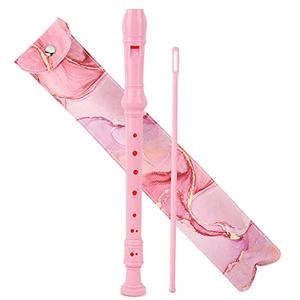 Jasenna Recorder Instrument for Beginner Adults,8-Hole Soprano Descant Recorder Music Flute with with Cleaning Rod & Leather Case For Home Entertainment(2-Pink Splash-ink）