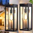 16" Large Solar Porch Lights Outdoor Wall Sconce 2-Pack, Matte Black