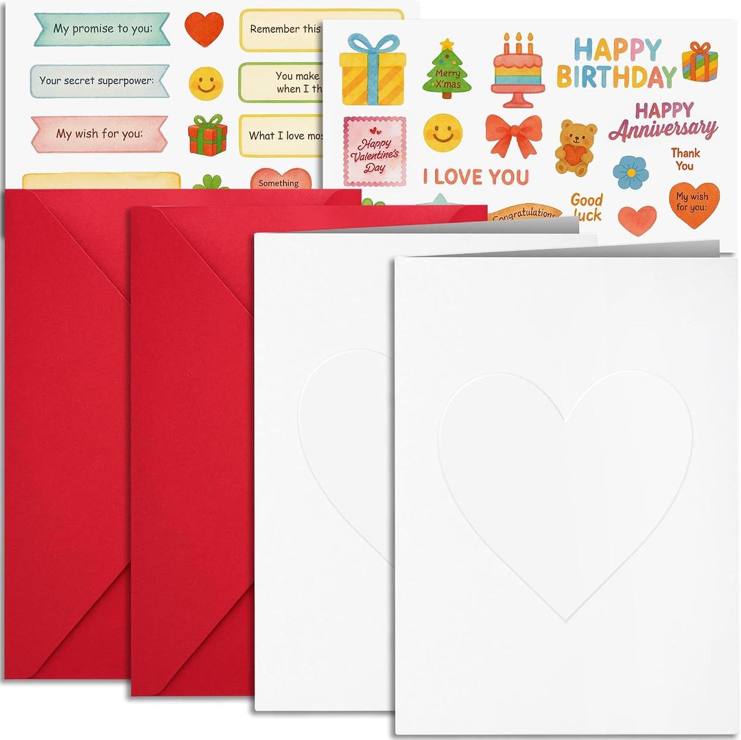 Recordable Greeting Card 2-Pack Voice Recording Card with 60-Second Custom Message, 2 Cards, Envelopes & Sticker Sheets Recordable Birthday Card & Voice Recording Gift for Valentines Day, Wedding